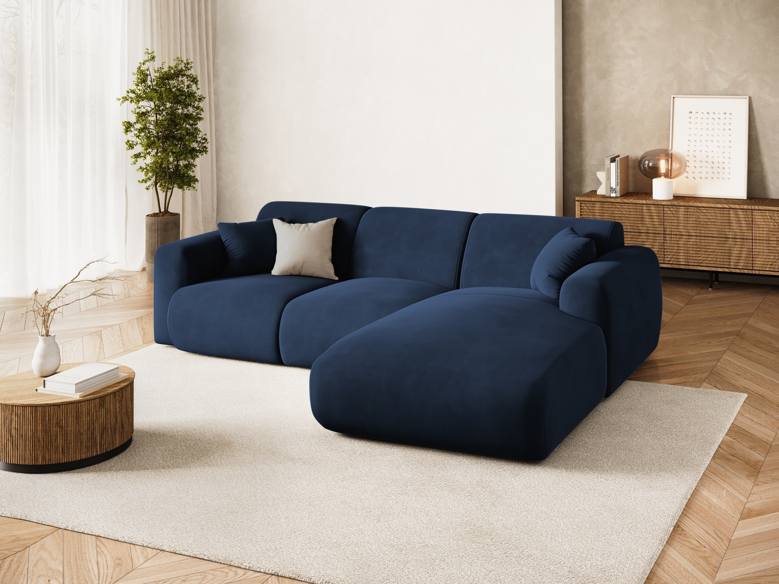 Cosmopolitan Design Ecksofa Nolio 4-Sitzer Samt Casino Königsblau Rechts
