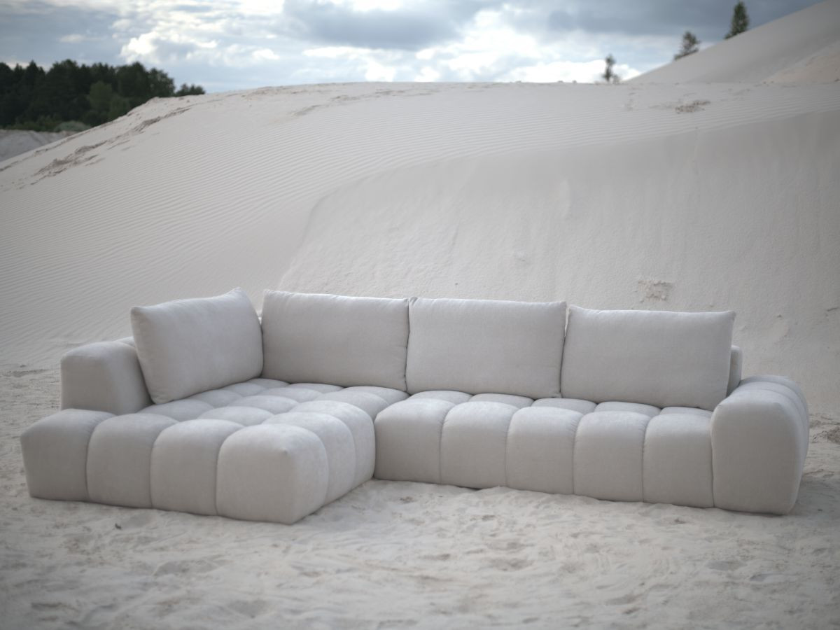 Bobochic Everest Ecksofa, 4 Kissen Strukturstoff Beige Ecke links