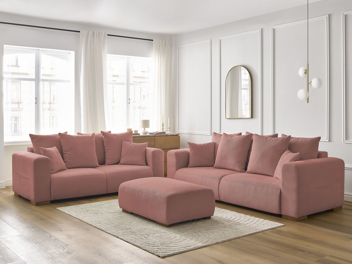 Bobochic Sidonie Sofa 6-Sitzer mit Pouf Cordsamt Rosa