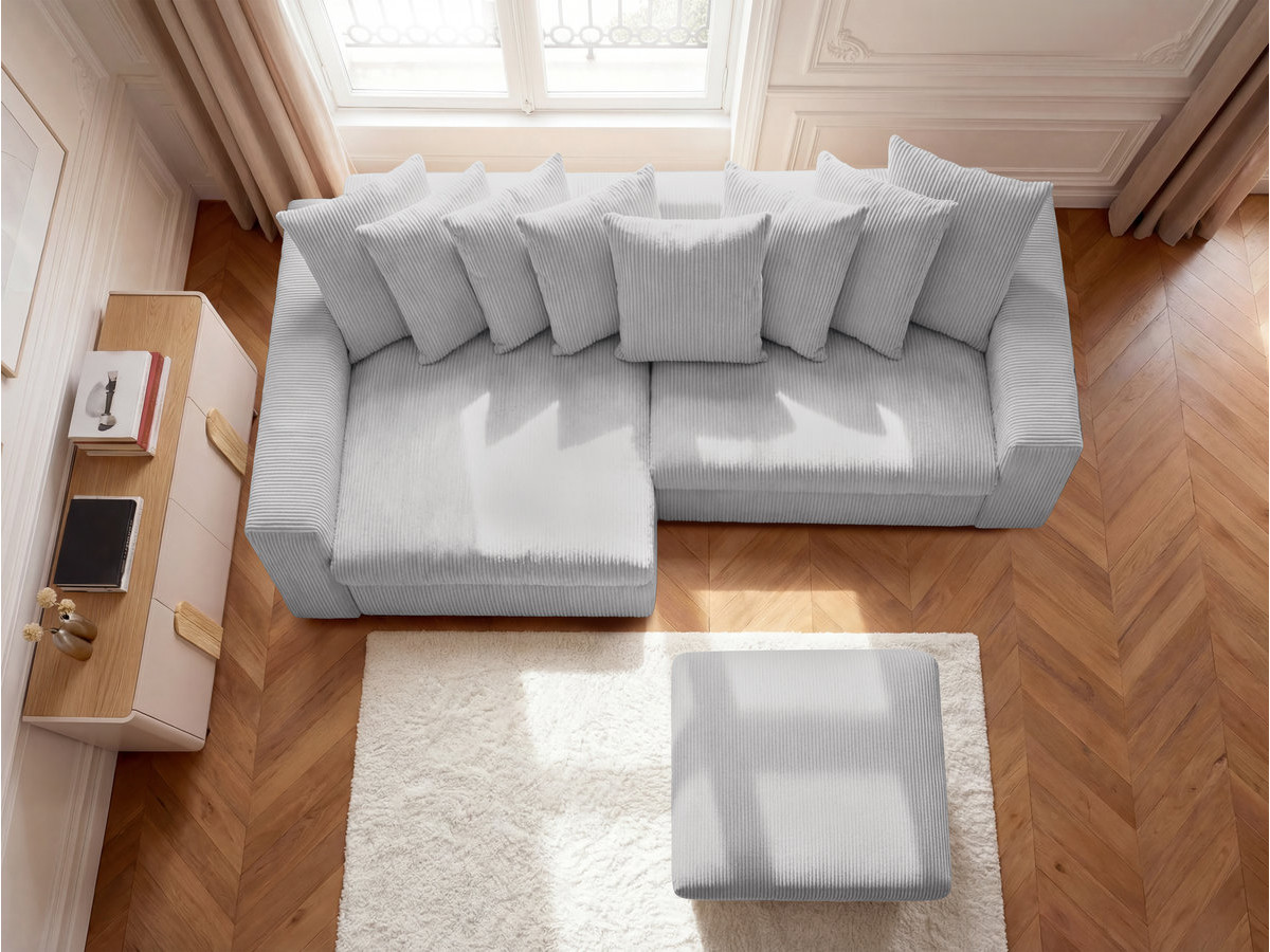 Bobochic Enore Ecksofa mit Pouf Cordsamt Hellgrau Ecke links