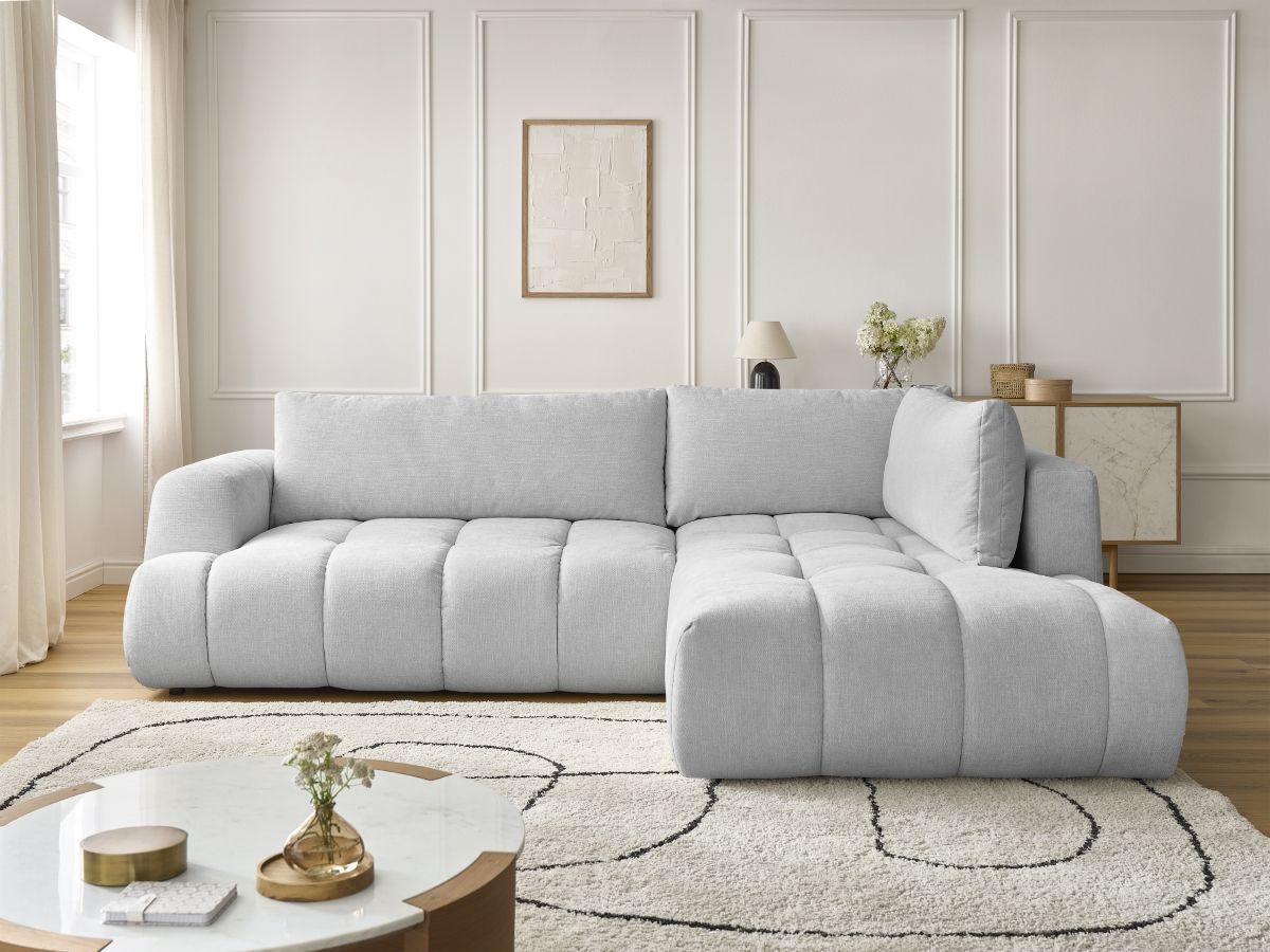 Bobochic Fuji Ecksofa mit Schlaffunktion und Bettkasten 282 × 204 cm Stoff Hellgrau Ecke rechts