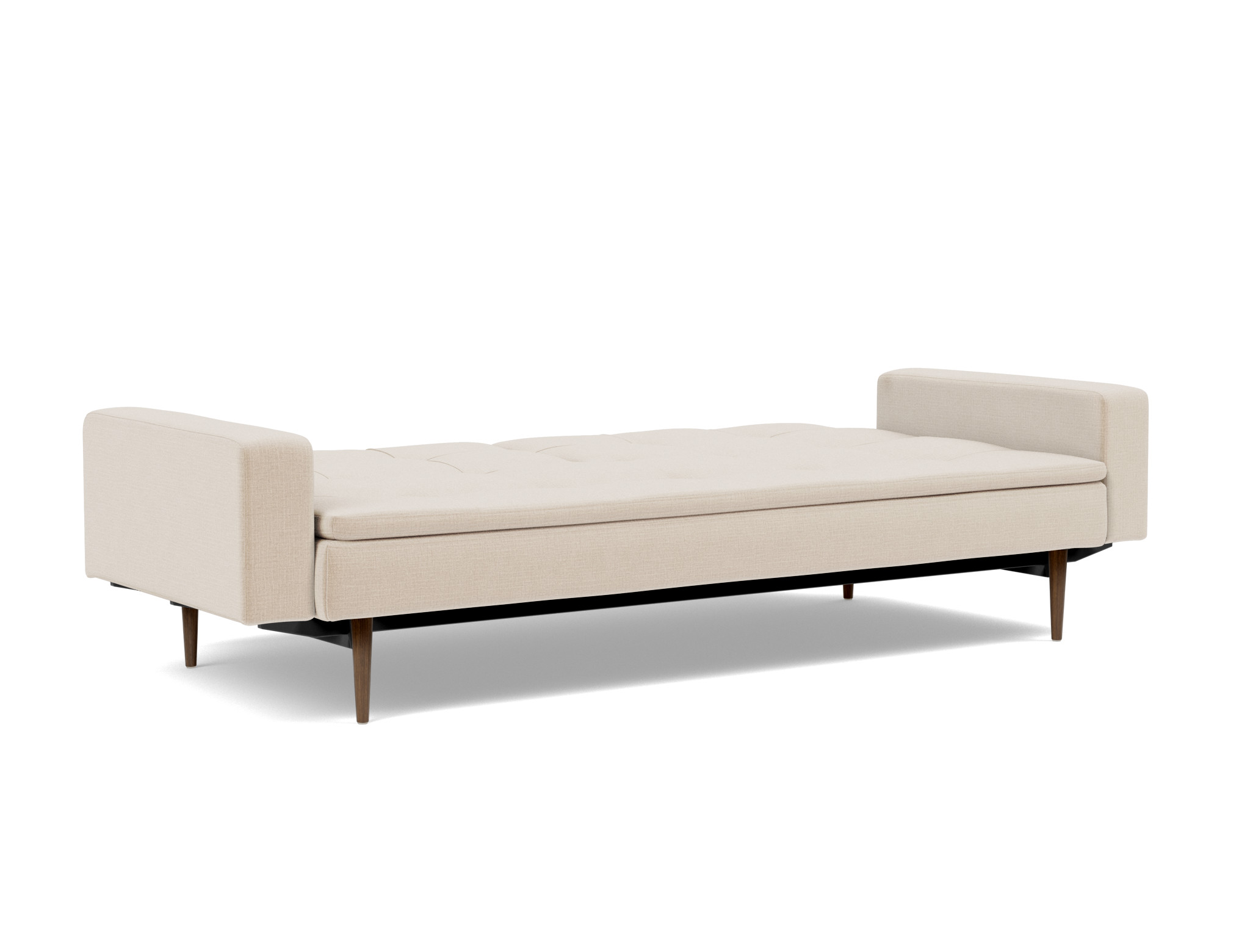 Schlafsofa Dublexo mit Armlehnen Chenille Esina 410-Almond-Beige Beine Styletto Eiche dunkel