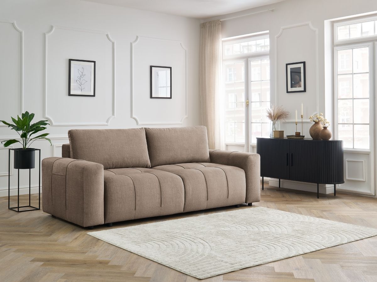 Bobochic Arsene Schlafsofa 3-Sitzer mit Bettkasten Samt Taupe