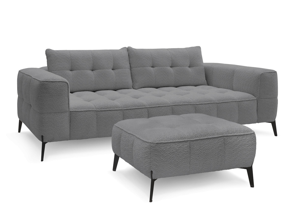 Bobochic Anis Sofa 3-Sitzer mit Pouf Bouclé-Stoff Dunkelgrau