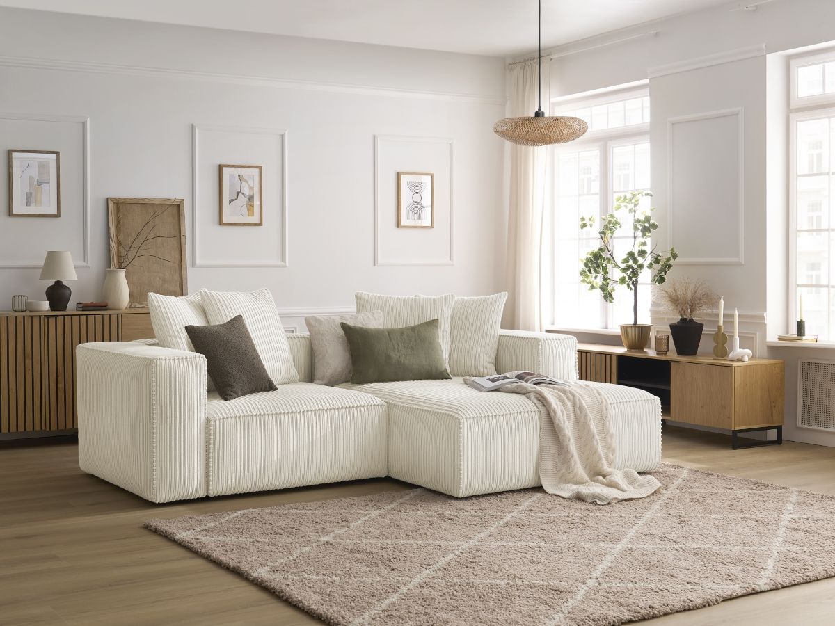 Bobochic Nina Ecksofa Cordsamt Beige Ecke rechts