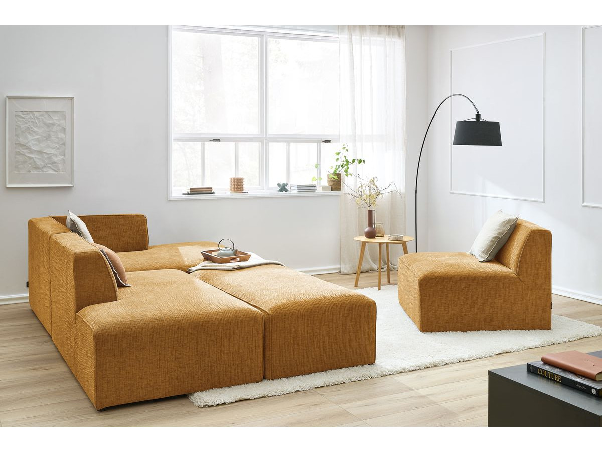 Bobochic Megeve Ecksofa mit Pouf Strukturstoff Gelb Ecke rechts