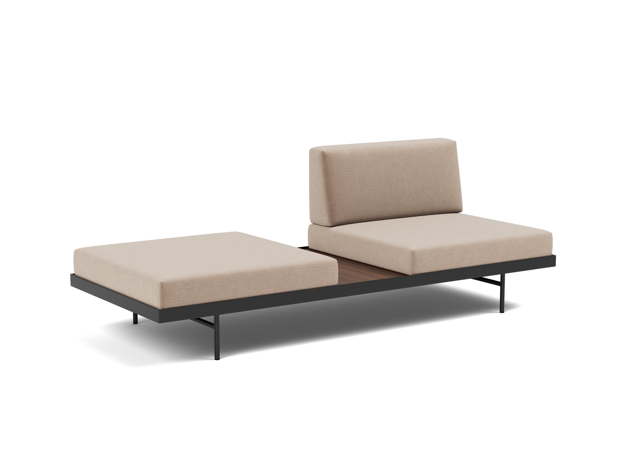 Tagesbett Puri Chenille Esina 417-Mocha Beine mit Nussbaumtisch