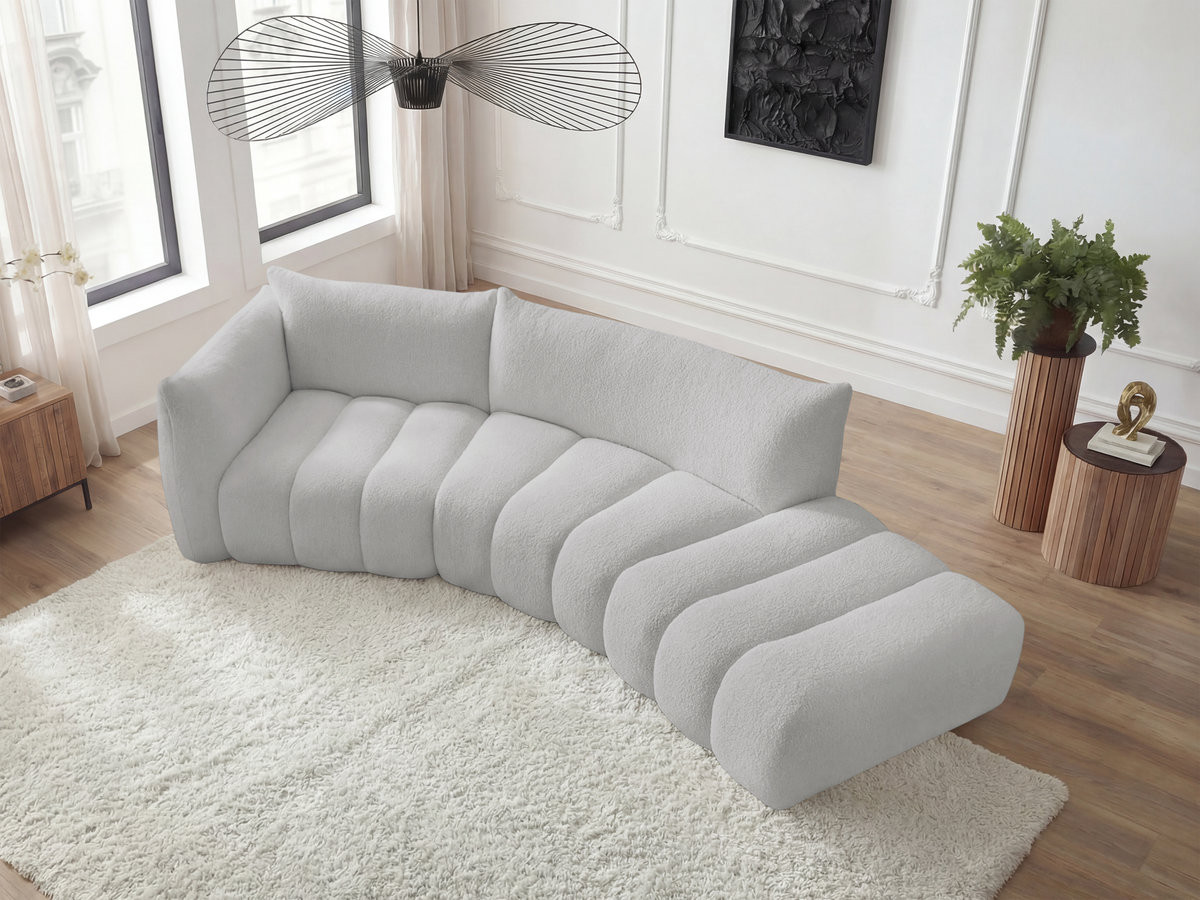 Bobochic Azra Ecksofa 325 × 112 cm Bouclé-Stoff Hellgrau Ecke links