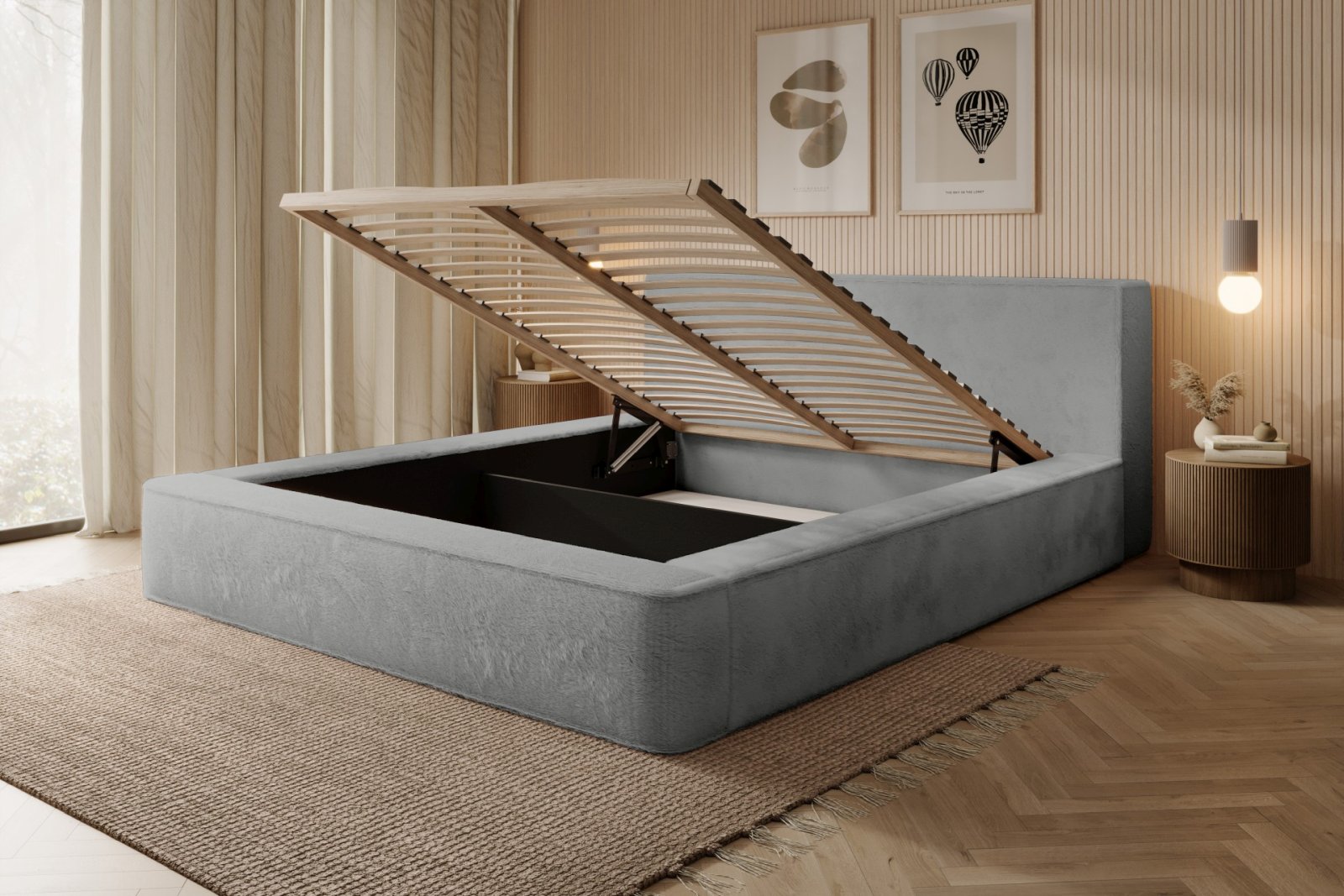 Polsterbett Casto Mikrofaser mit Fell-Optik 180x200 mit Holzrahmen Lapit 77