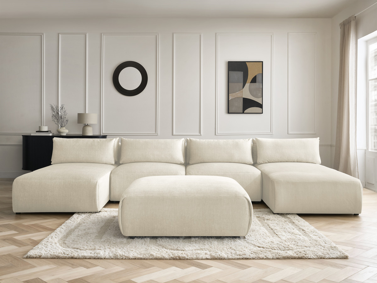 Bobochic Jana Wohnlandschaft mit großem Pouf Samt Beige