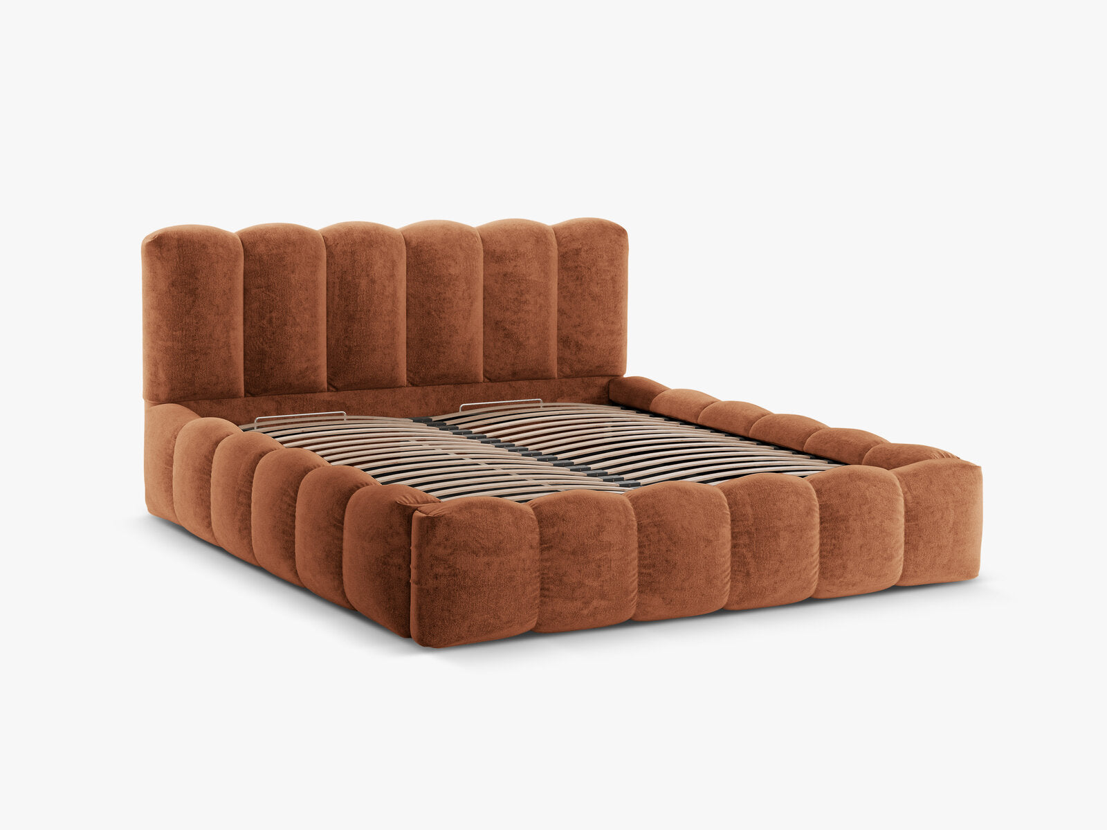 Micadoni Stauraumbett mit Kopfteil Lupine Chenille Perfect Harmony Terrakotta