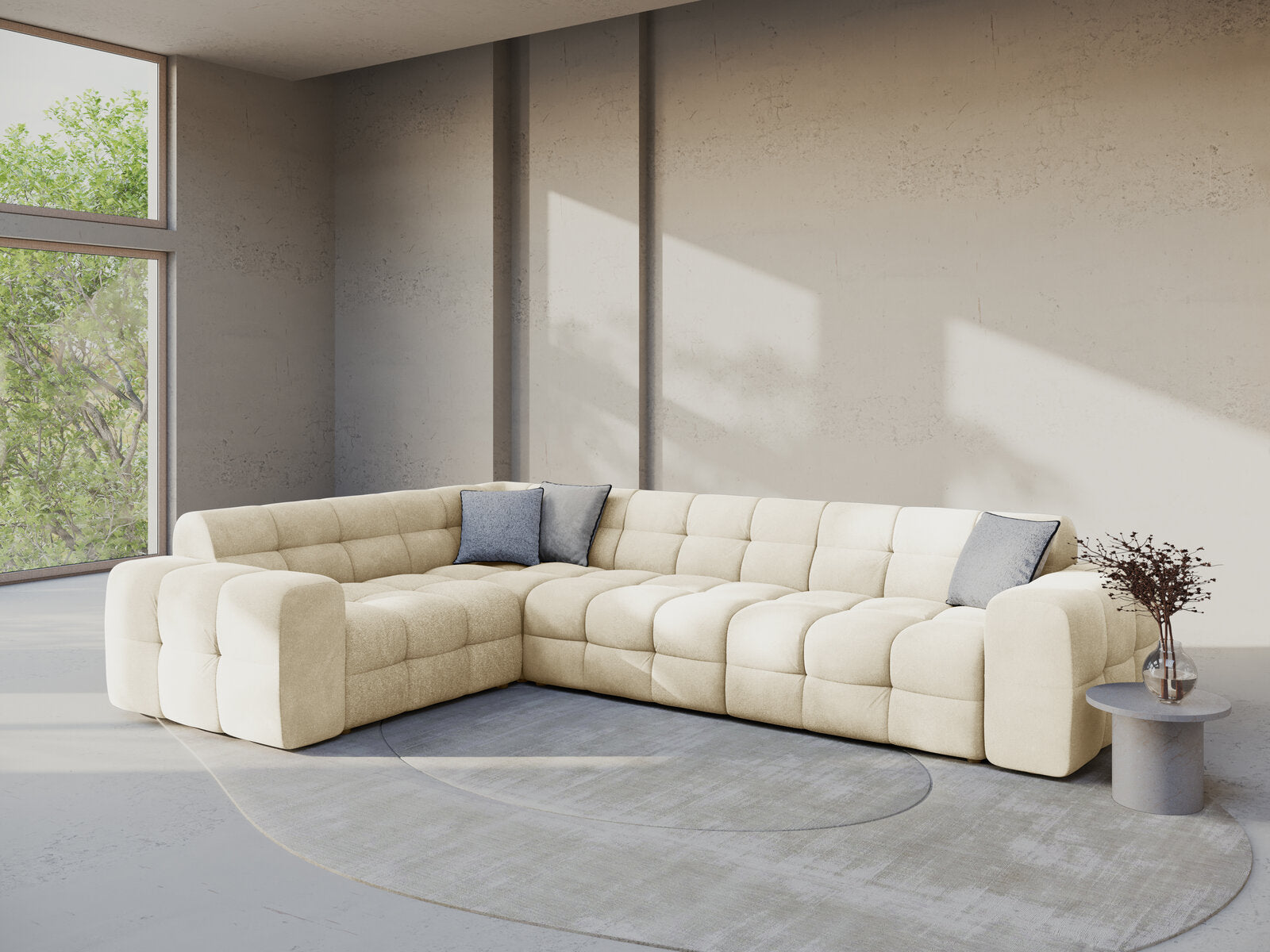 Micadoni Ecksofa Kendal 6-Sitzer Links Samt Elfenbein