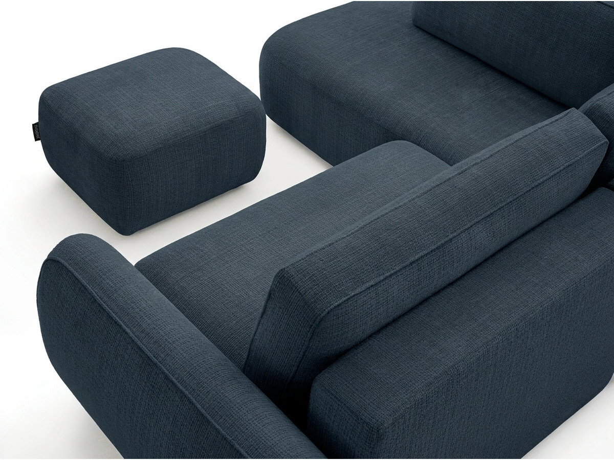 Bobochic Denise Ecksofa mit Schlaffunktion und Bettkasten und Pouf 256 × 197 cm Strukturstoff Dunkelblau Ecke links