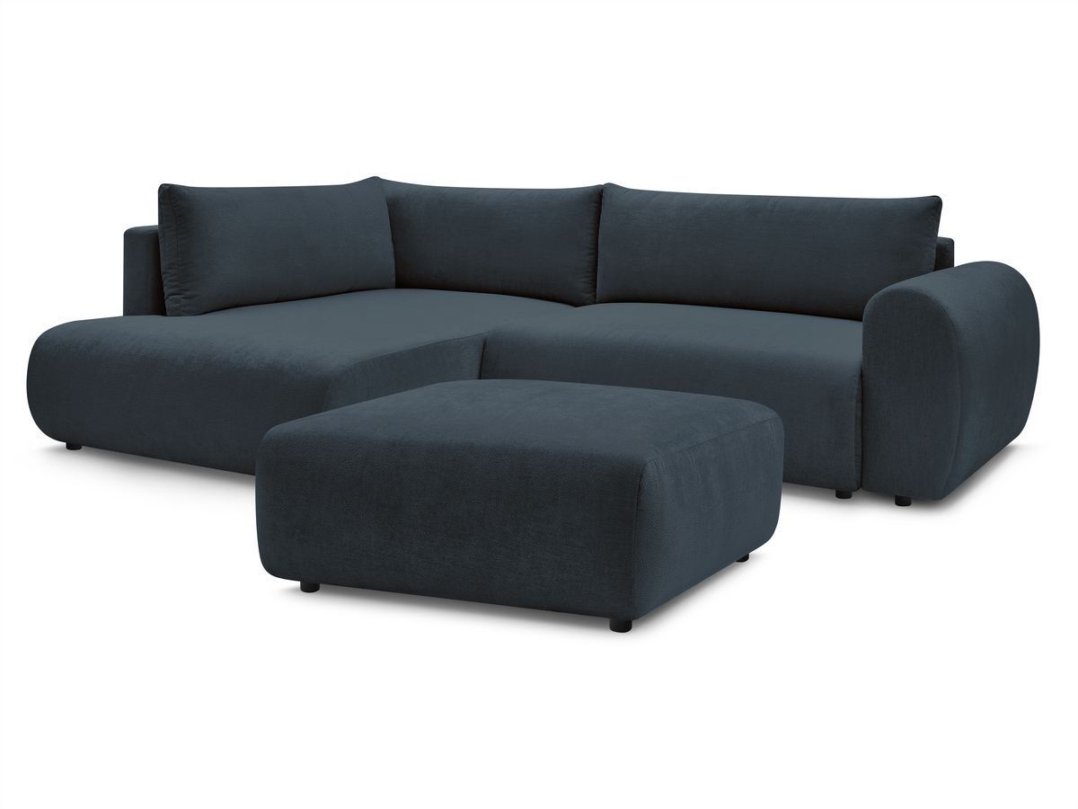 Bobochic Lucien Ecksofa mit Schlaffunktion und Bettkasten und Pouf 296 × 198 cm Stoff Dunkelblau Ecke links