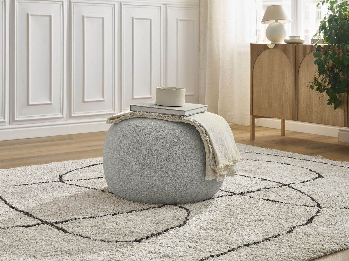 Bobochic Hayden Pouf, rund Bouclé-Stoff Hellgrau, 60 cm
