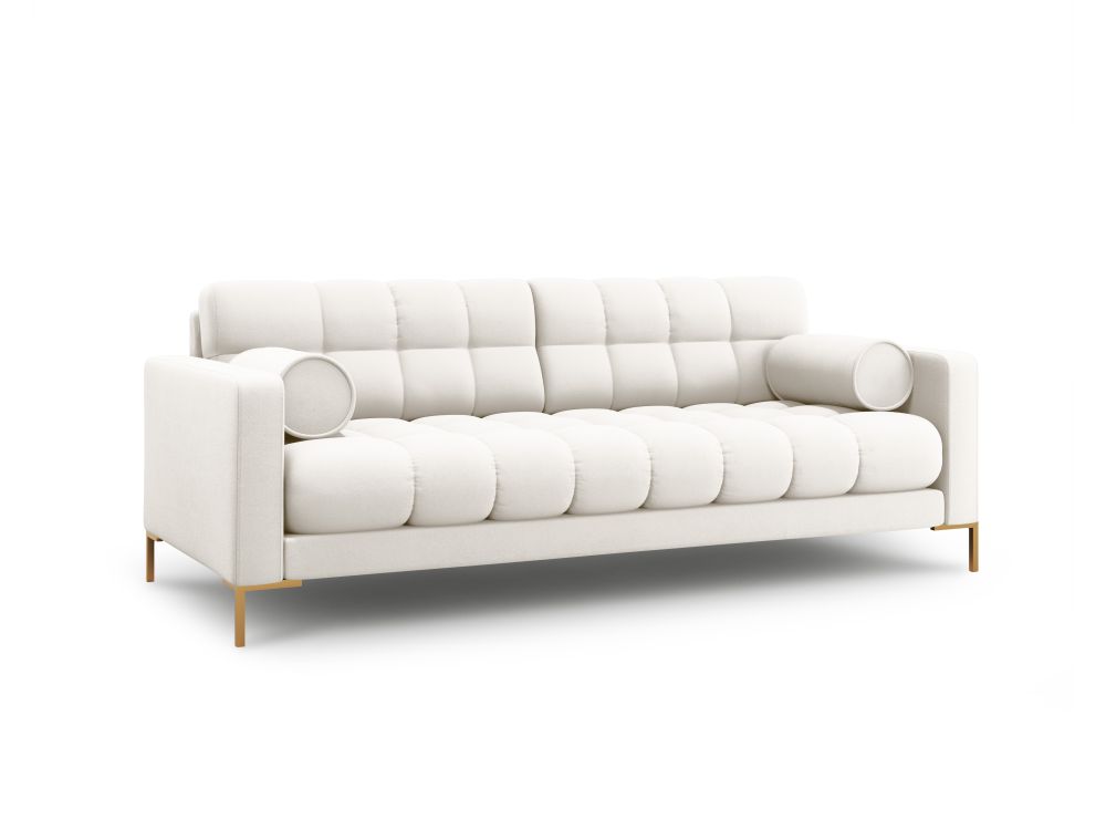 Cosmopolitan Design Sofa Bali 3-Sitzer Strukturierter Stoff Neve Helles Beige Beine Gold