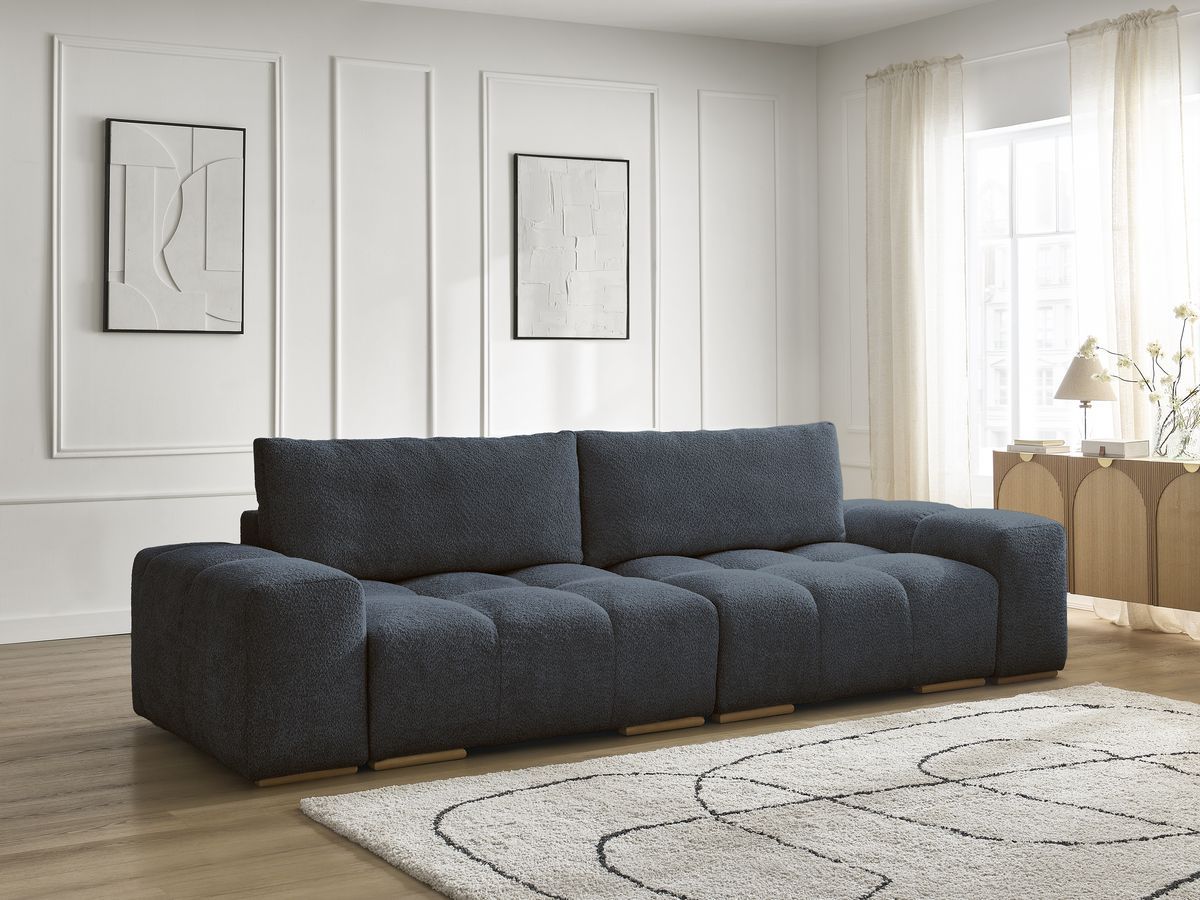 Bobochic Anakin Sofa 3-Sitzer, 2 Kissen Bouclé-Stoff Dunkelblau