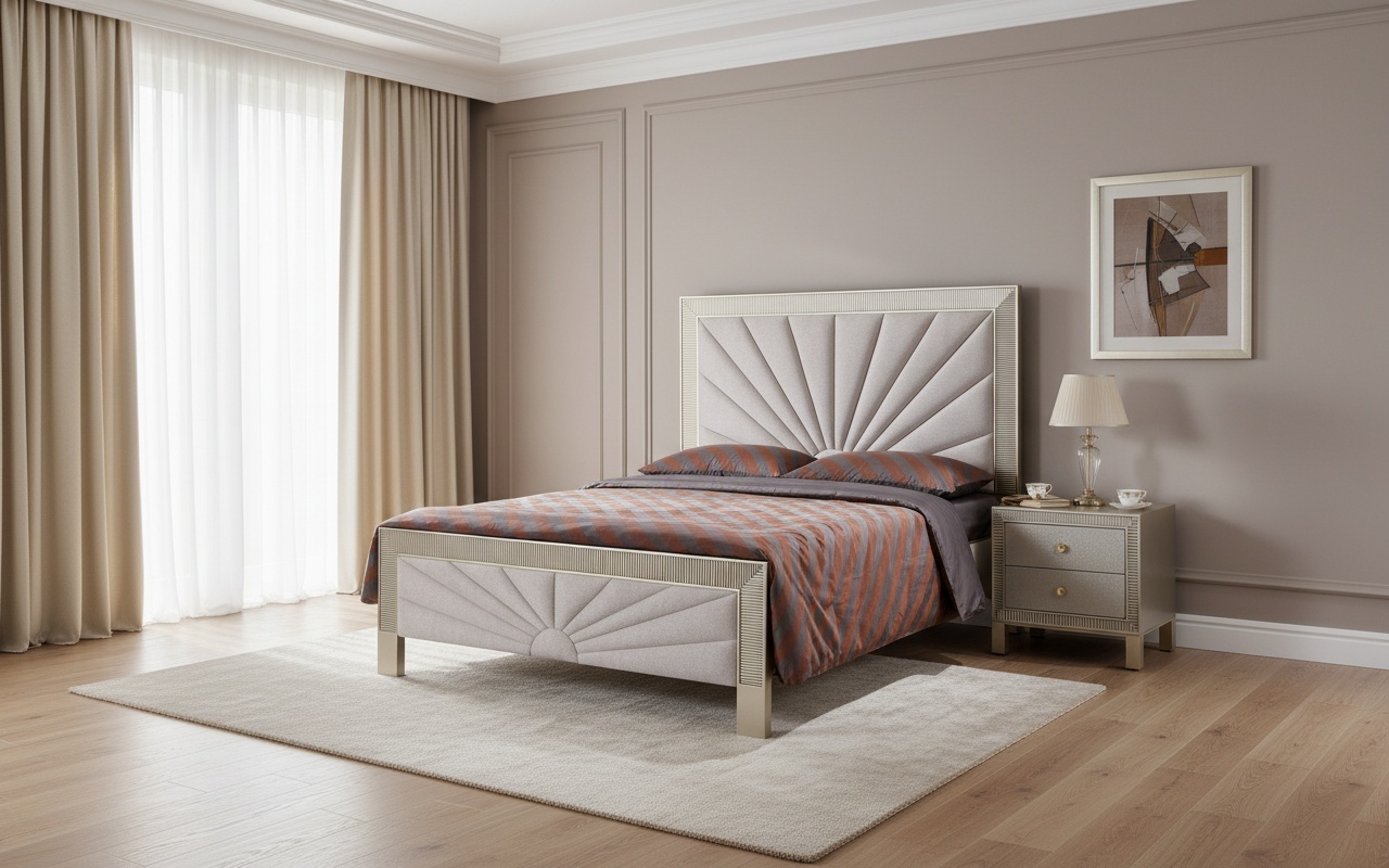 Livin Hill Set Stilig Bedroom: Polsterbett 166 cm + 2× Nachttisch Champagnergold