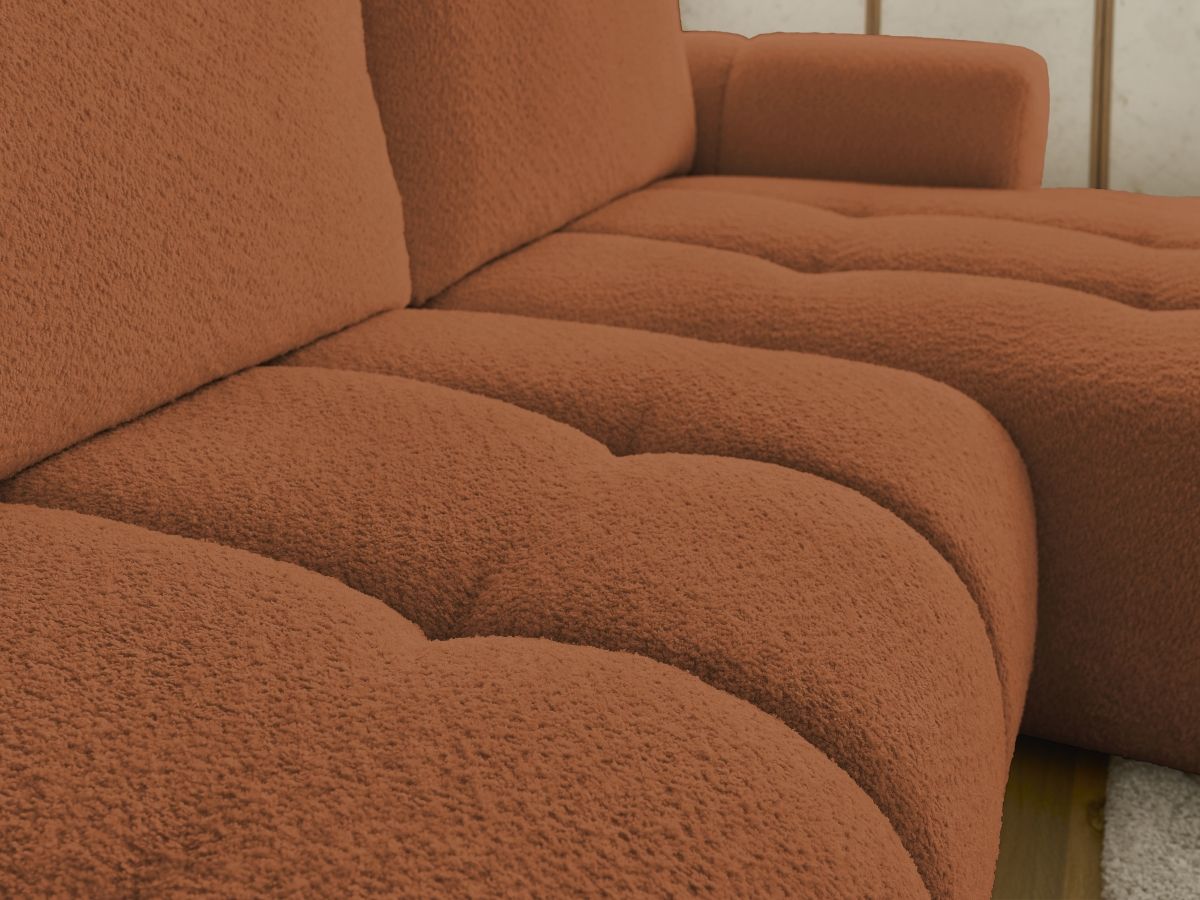 Bobochic Fuji Ecksofa mit Schlaffunktion und Bettkasten 292 × 160 cm Bouclé-Stoff Orange Ecke rechts