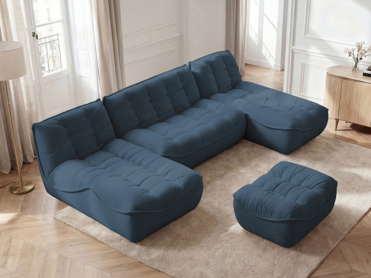 Bobochic Serena Wohnlandschaft mit Pouf Melange-Stoff Blau
