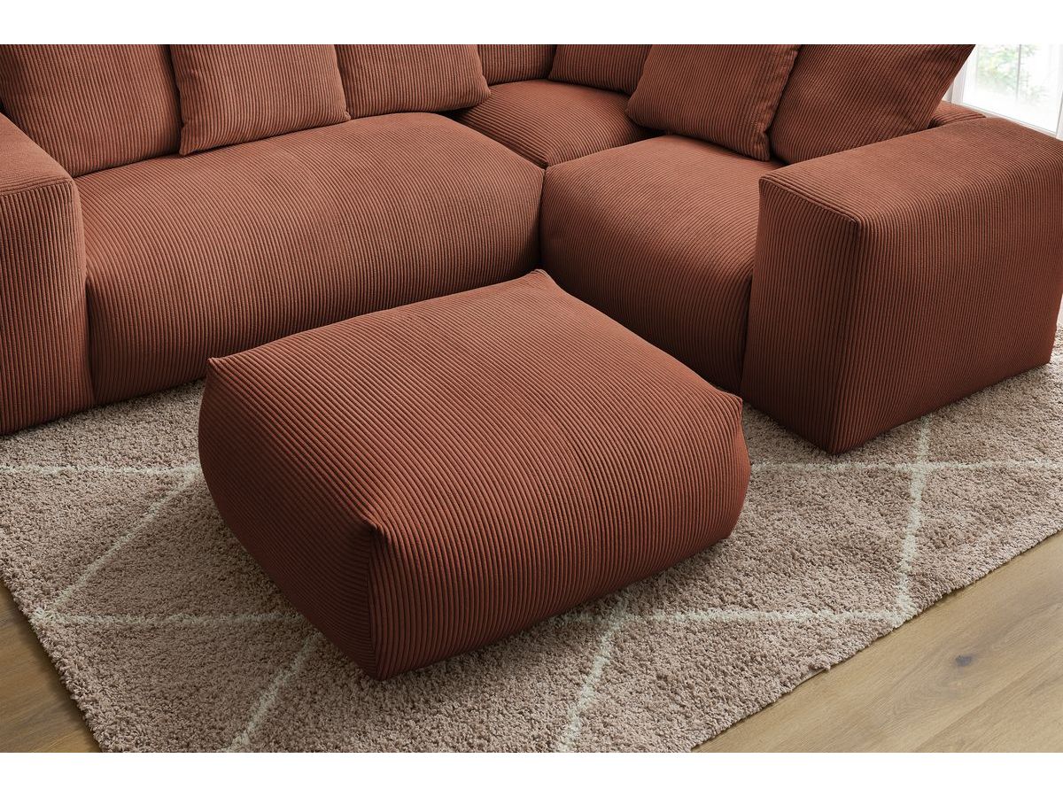 Bobochic Voltaire Ecksofa mit Pouf 268 × 214 cm Cordsamt Orange Ecke rechts