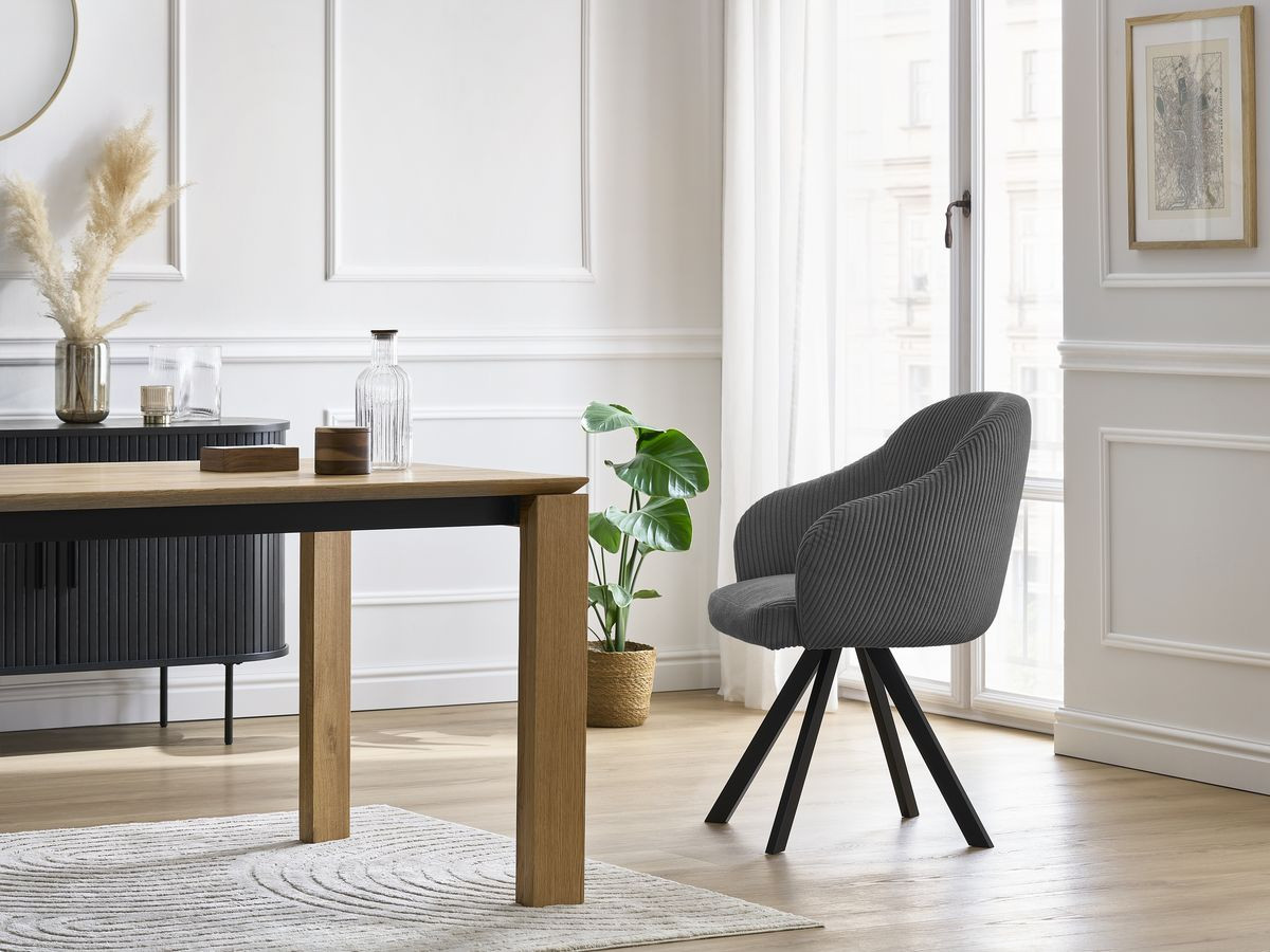 Bobochic Sophie Esszimmerstuhl 4er-Set mit Sternfuß Cordsamt Dunkelgrau