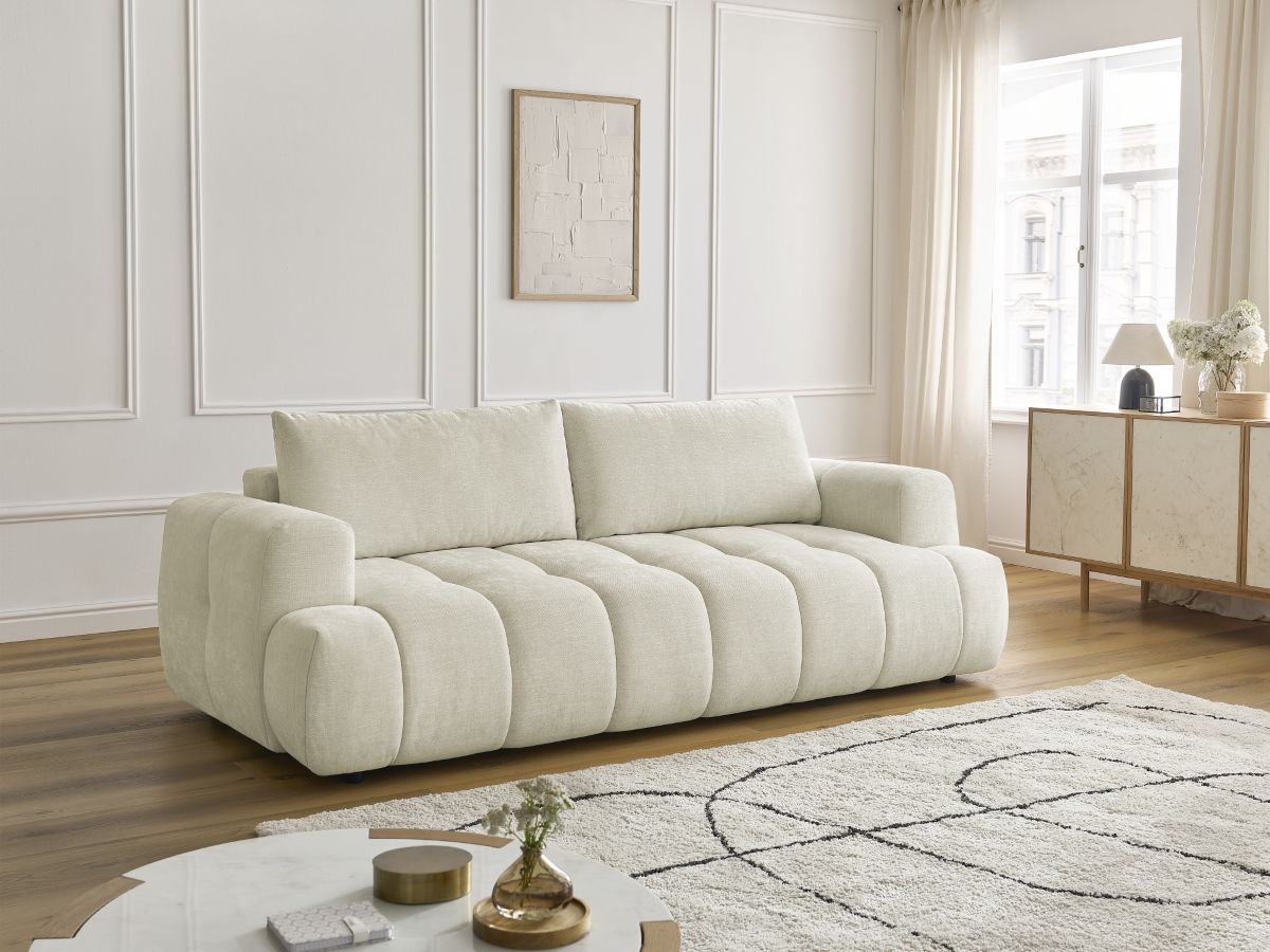 Bobochic Fuji Schlafsofa 3-Sitzer mit Bettkasten Stoff Beige