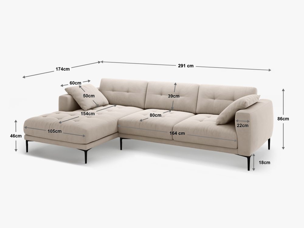 Cosmopolitan Design Ecksofa Lazio 3-Sitzer Samt Salvador Königsblau Links