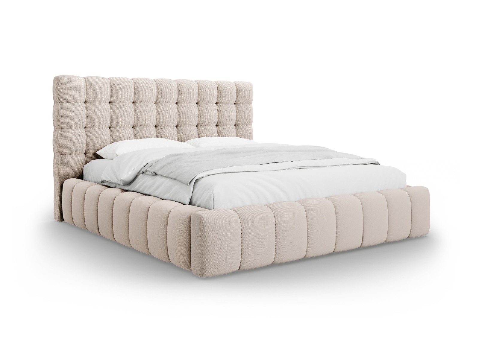 Micadoni Stauraumbett mit Kopfteil Mamaia Strukturierter Stoff Beige 200x200