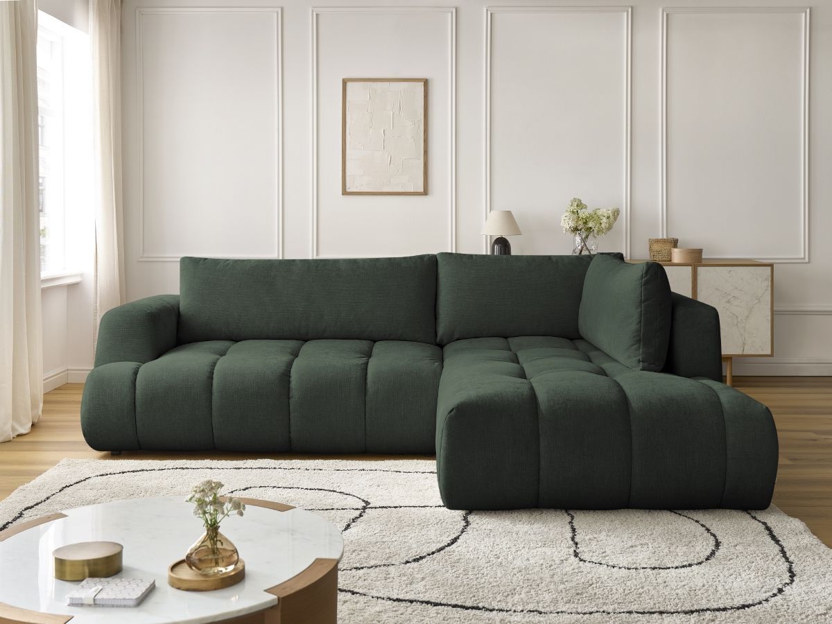 Bobochic Fuji Ecksofa mit Schlaffunktion und Bettkasten 282 × 204 cm Stoff Grün Ecke rechts