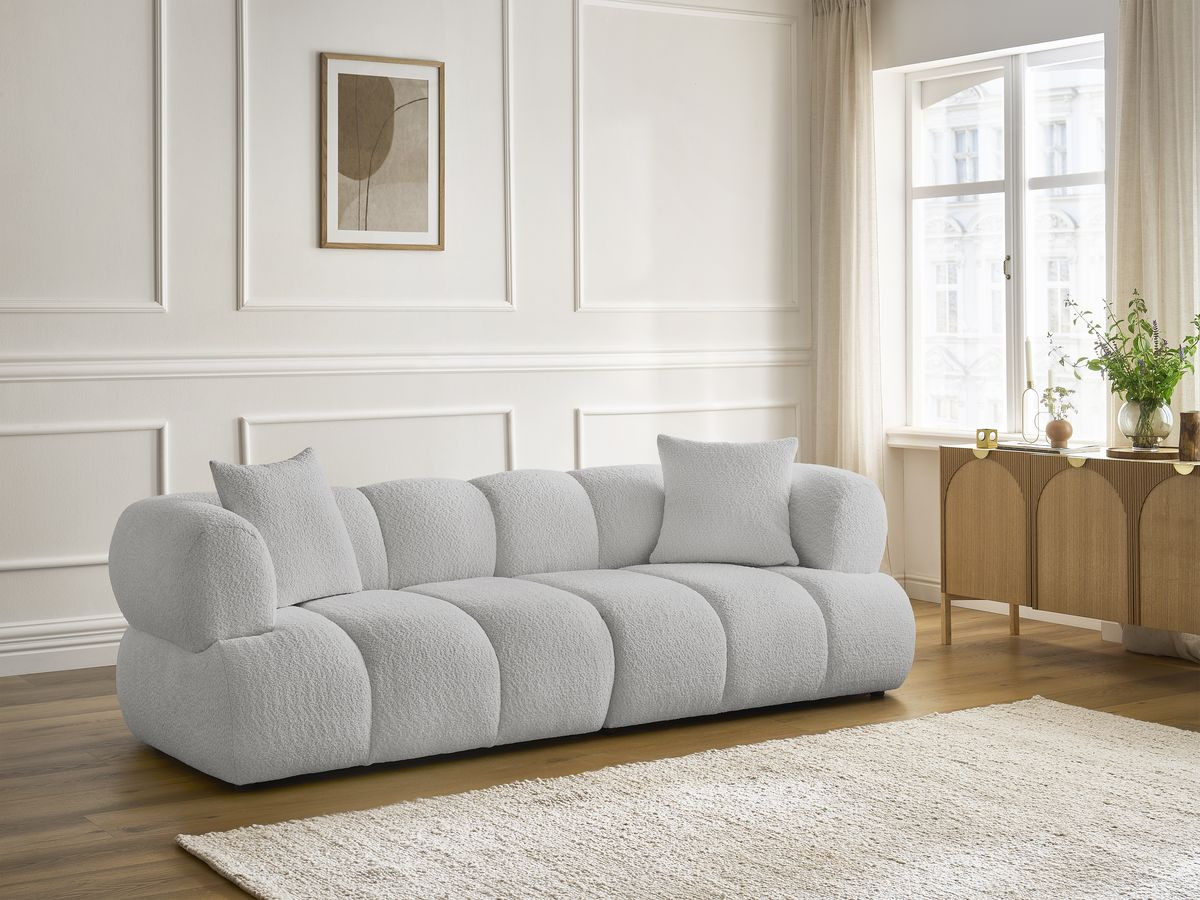 Bobochic Pamira Sofa 3-Sitzer Bouclé-Stoff Hellgrau