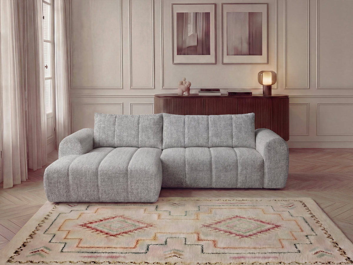 Bobochic Nesty Ecksofa 272 cm Melange-Stoff Hellgrau Ecke links