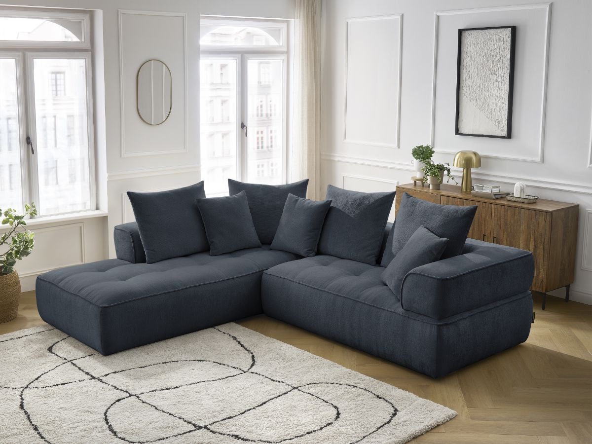 Bobochic Whesley Ecksofa Stoff Dunkelblau Ecke links