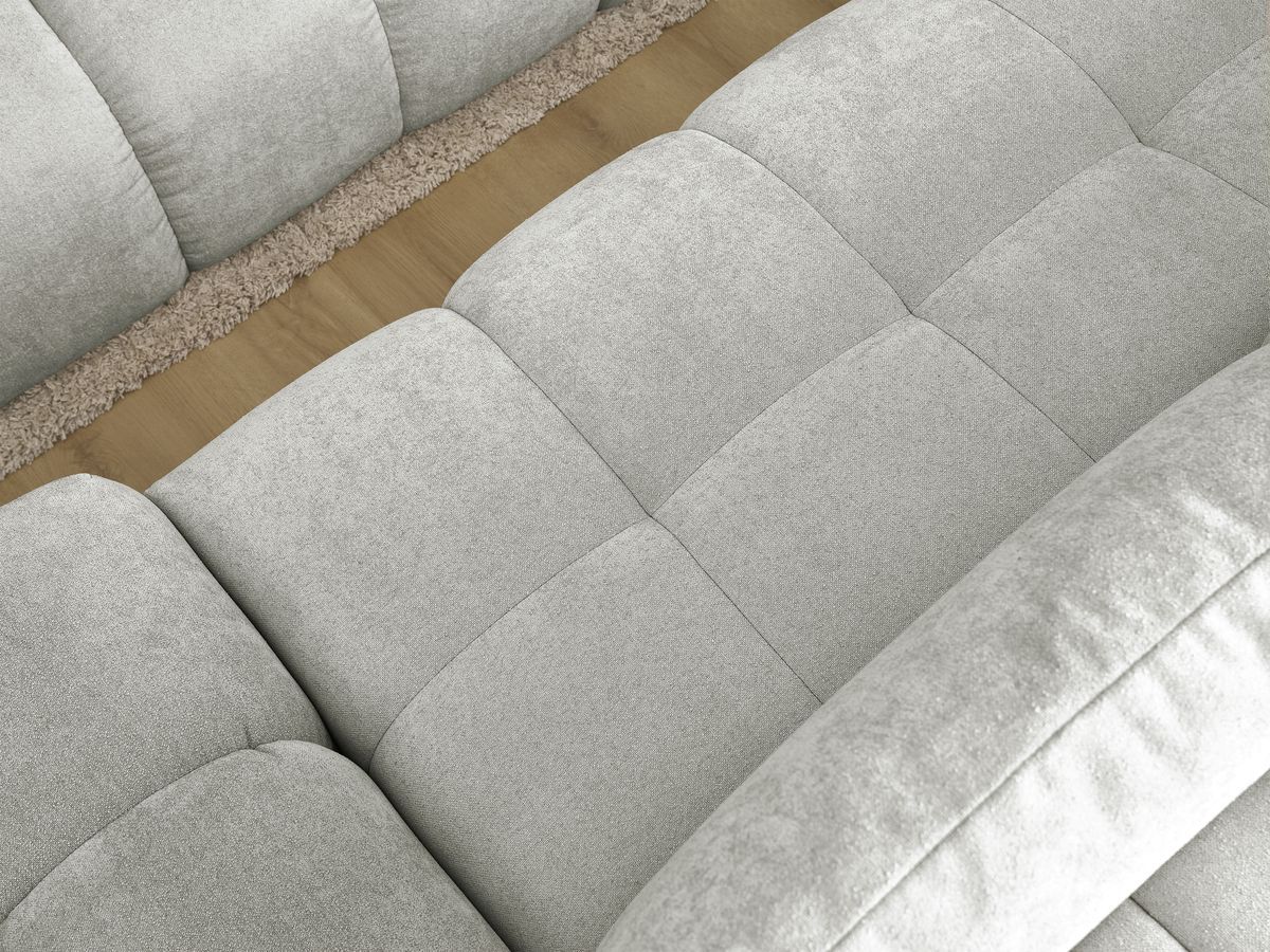 Bobochic Everest Ecksofa mit Schlaffunktion und Bettkasten und Pouf 318 × 180 cm, 3 Kissen Strukturstoff Hellgrau Ecke links
