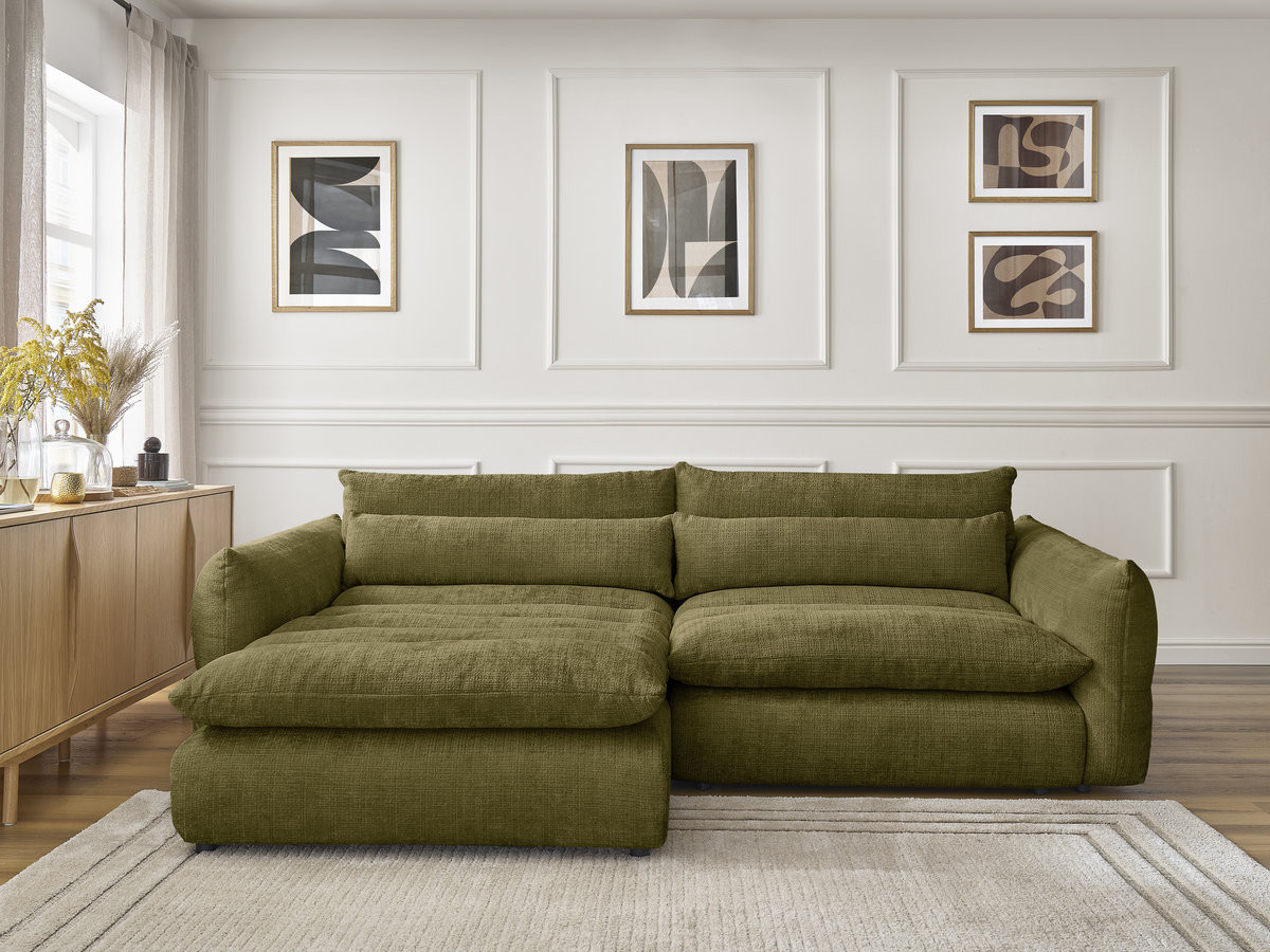 Bobochic Neil Ecksofa Strukturstoff Grün Ecke links