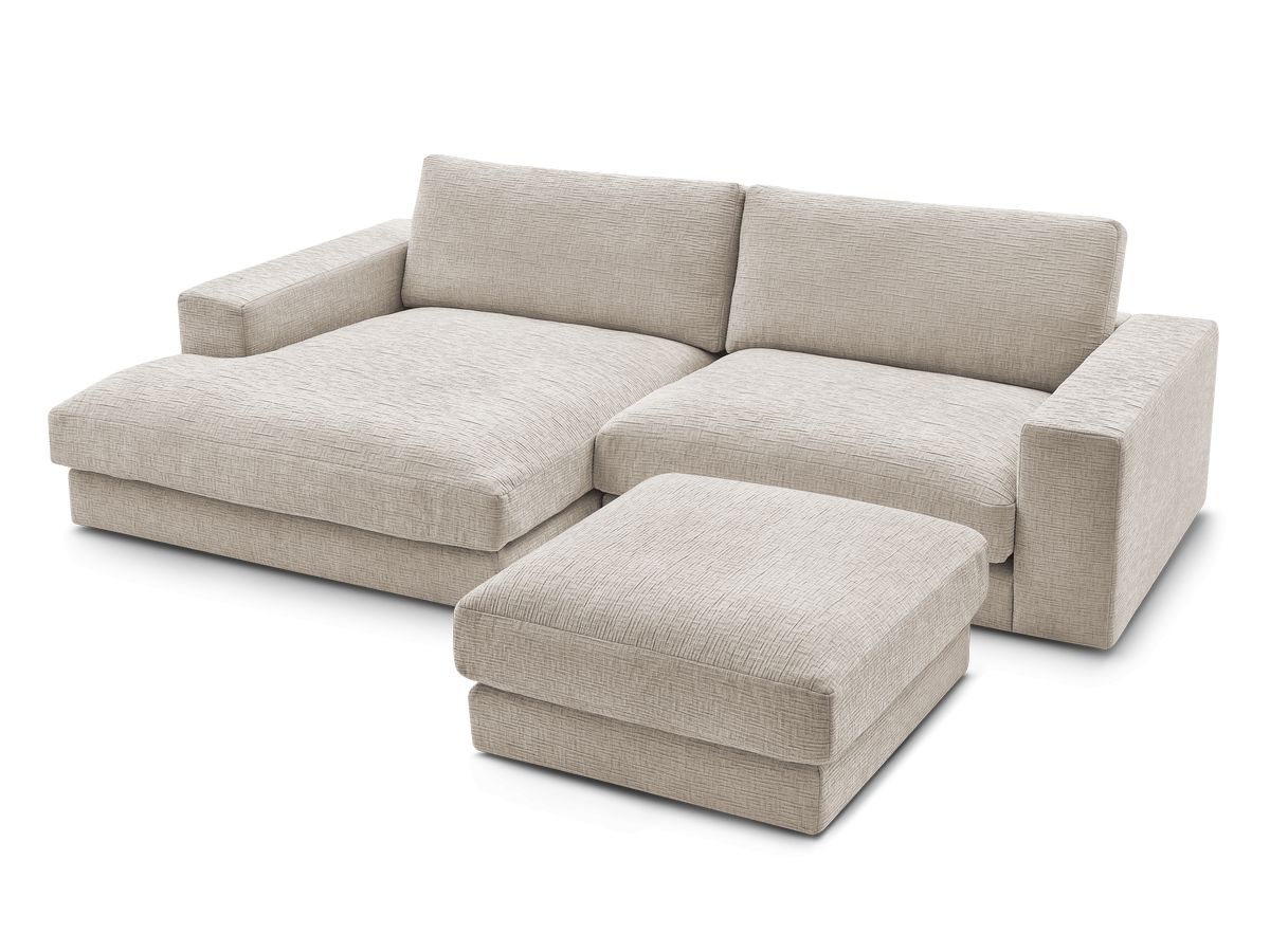 Bobochic Leonard Ecksofa mit Pouf 274 × 159 cm Strukturstoff Beige Ecke links