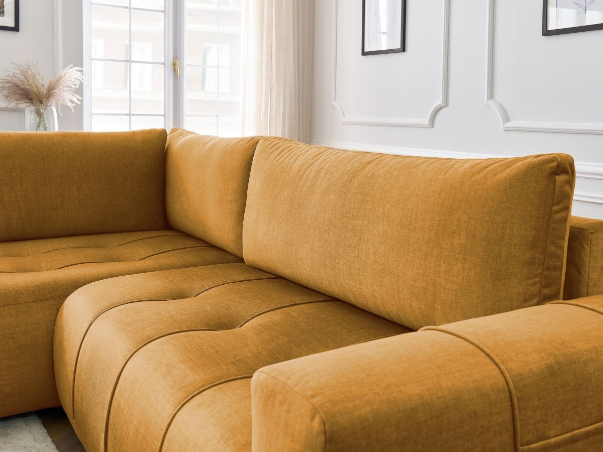 Bobochic Arsene Ecksofa mit Schlaffunktion und Bettkasten 277 × 200 cm Samt Gelb Ecke links