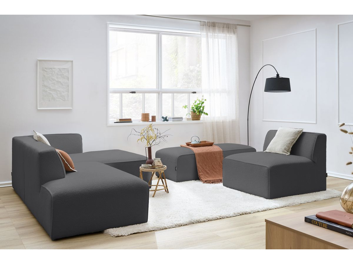 Bobochic Megeve Ecksofa mit Pouf Bouclé-Stoff Dunkelgrau Ecke rechts