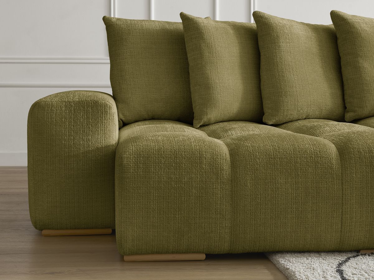 Bobochic Anakin Wohnlandschaft, Liegefläche 137 × 382 cm, 10 Kissen Strukturstoff Grün