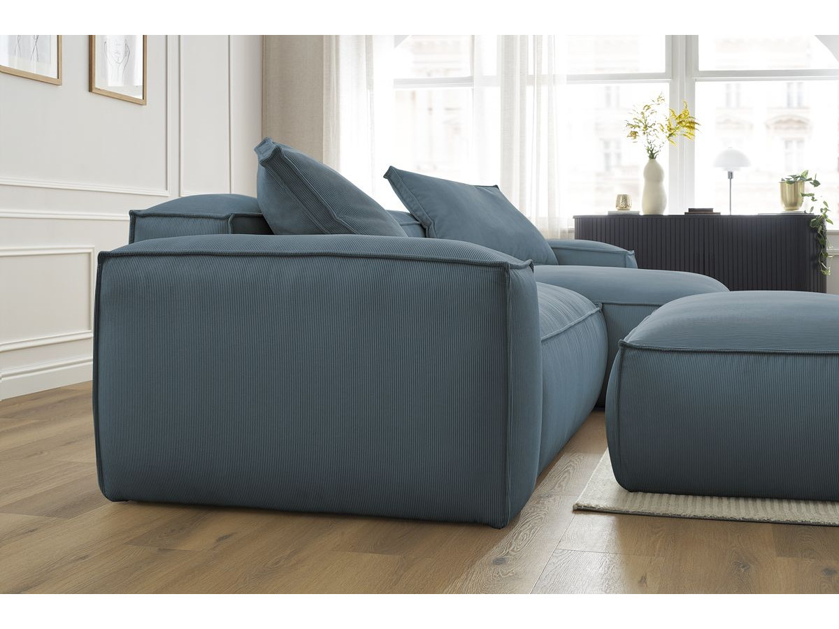 Bobochic Boheme Ecksofa mit Pouf Cordsamt Blau