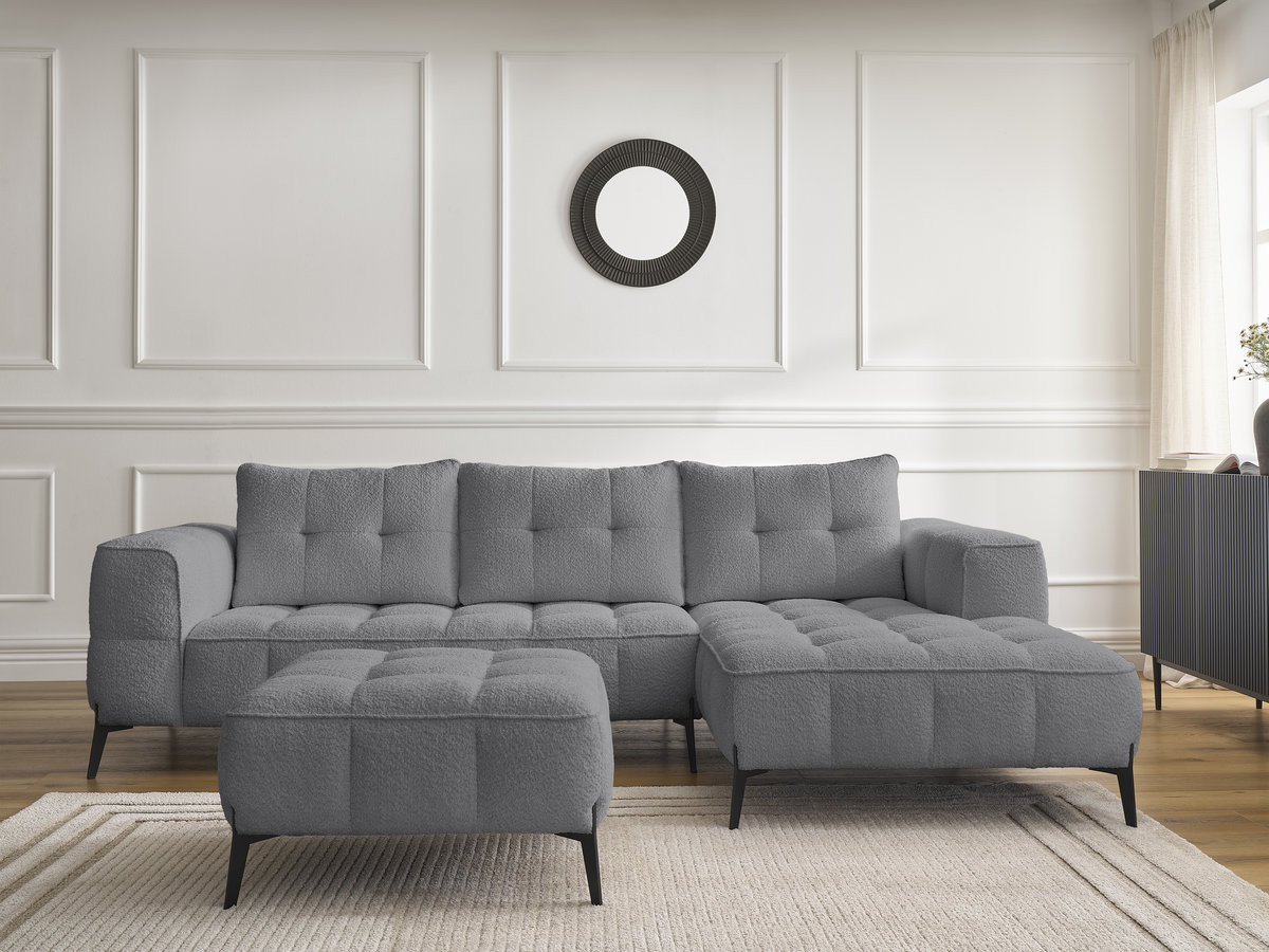 Bobochic Anis Ecksofa mit Pouf Bouclé-Stoff Dunkelgrau Ecke rechts