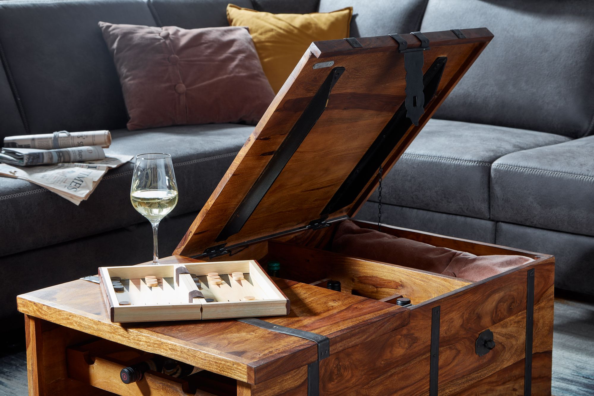 Couchtisch Sandfell Massivholz Dunkelbraun 100 × 60 × 40 cm