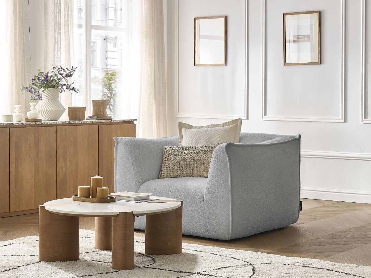 Bobochic Giorgia Sessel Bouclé-Stoff Hellgrau