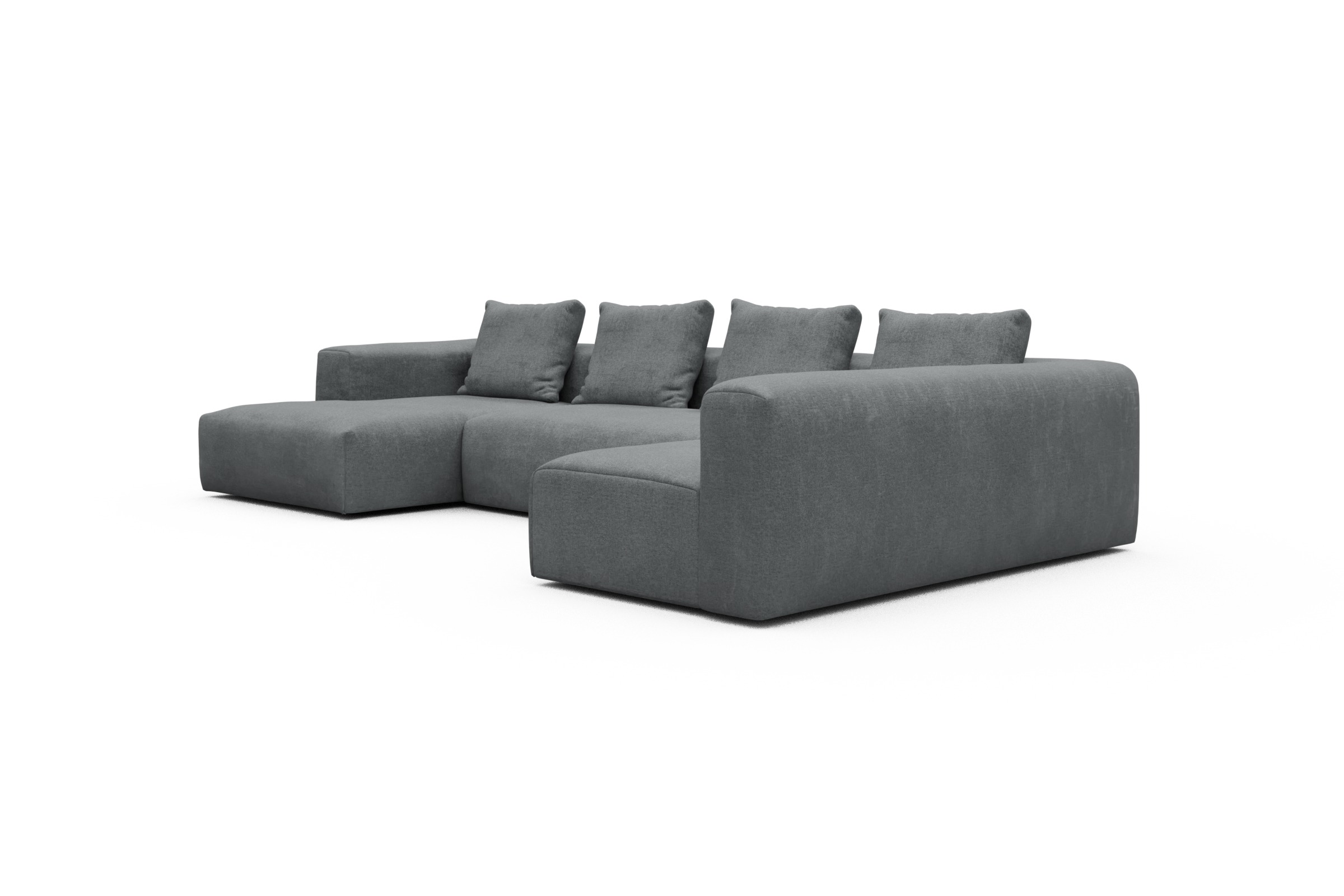 Wohnlandschaft Fred Chaiselongue links mit 2-Sitzer und lange Armlehne rechts Casone-Gravel-Grey