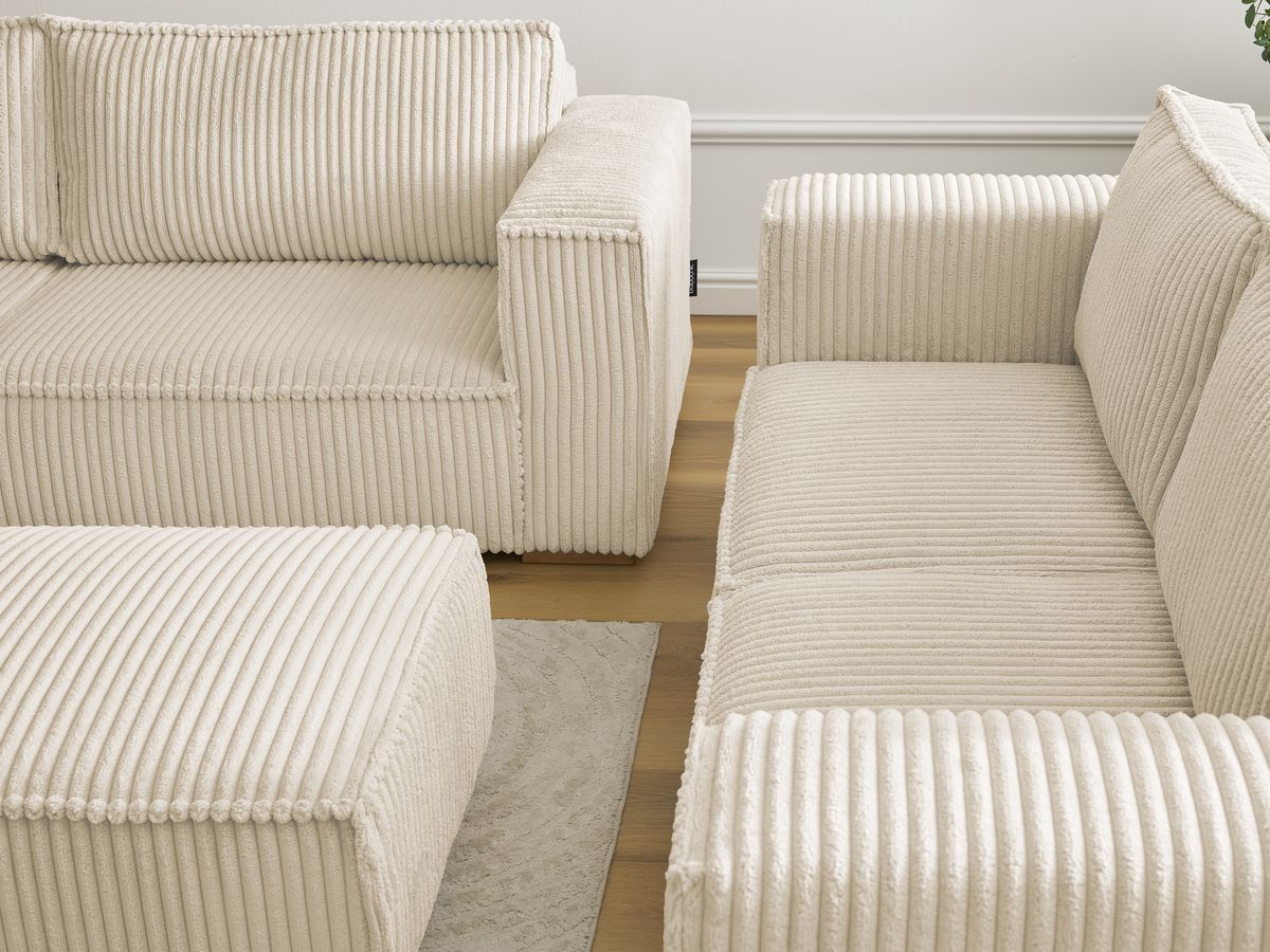 Bobochic Chelsea Sofa 6-Sitzer mit Pouf Breitcord weich Taupe