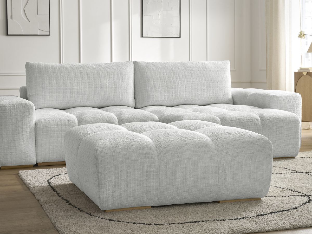 Bobochic Anakin Ecksofa mit Schlaffunktion und Bettkasten und Pouf, 2 Kissen Strukturstoff Hellgrau