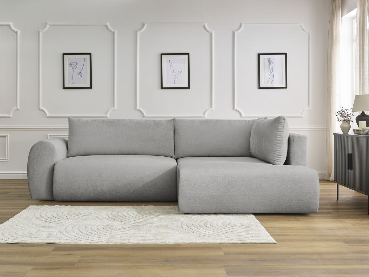 Bobochic Lucien Ecksofa mit Schlaffunktion und Bettkasten 296 × 198 cm Stoff Hellgrau Ecke rechts