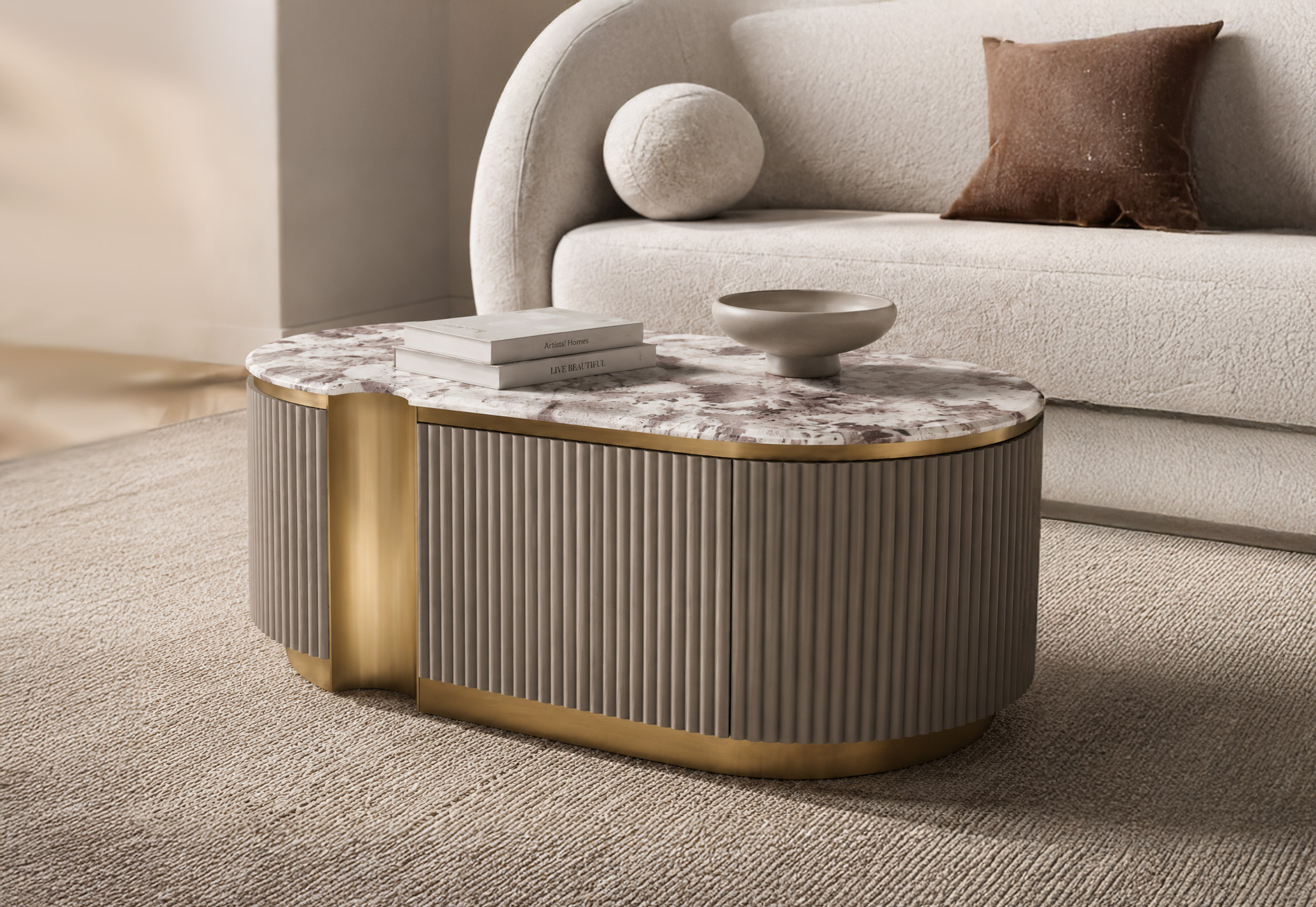 Livin Hill Couchtisch Stilig 122 × 60 × 45 cm Dunkles Taupe, Platte Taupe/Kühles Dunkelbraun