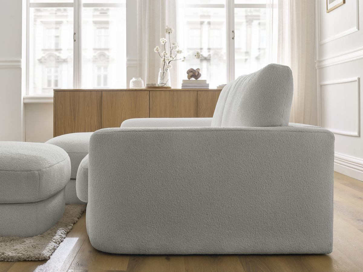 Bobochic Leonore Ecksofa mit Pouf Bouclé-Stoff Hellgrau Ecke links