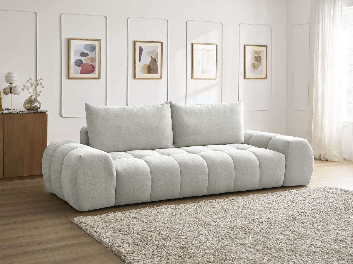 Bobochic Everest Sofa 3-Sitzer, 2 Kissen Strukturstoff Hellgrau